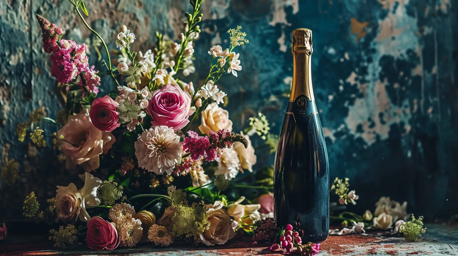 yecayeca bouteille de champagne entoutee de fleurs 20c4d9df b032 4049 bab7 2c59d5f5a0ae